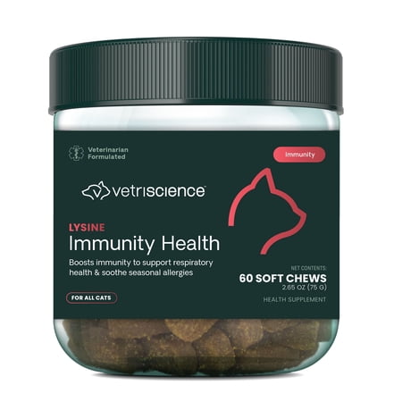 VetriScience Immune Support L-lysine Supplement Chews For Cats Chicken Flavor 60 Count Jar