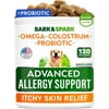 Bark&spark Advanced Dog Allergy Itch Relief Chews Skin Probiotics w/Fish Oil Omega 3 Itchy Skin Relief Pills Anti Itching Licking Skin Allergies Treatment Immune Supplement Colostrum-120 Bacon