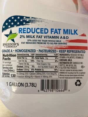 2% Reduced Fat Milk