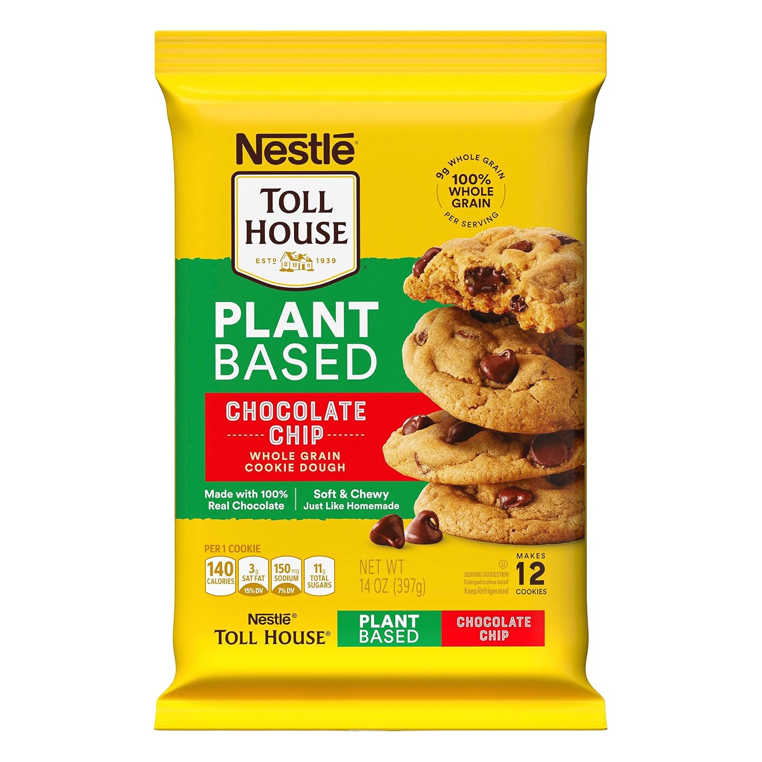 Chocolate Chip Plant Based Whole Grain Cookie Dough, Chocolate Chip